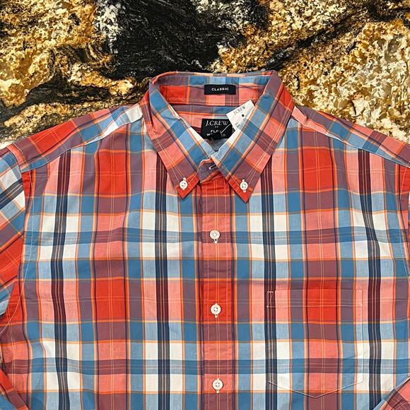 NWT J. Crew Men's Red/Blue Plaid Regular Flex Casual Button Down Shirt - Picture 4 of 8